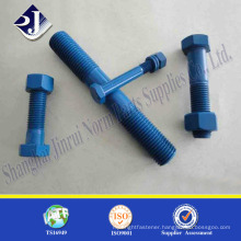 Teflon finished stud bolt Asme standard B7 stud bolt with 2 nut bolt nut manufacturing